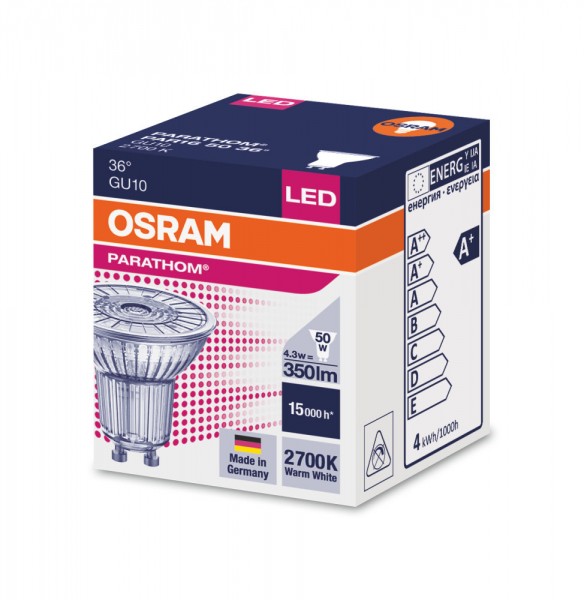 Osram GU10 LED Spot Parathom PAR16 4.3W 350Lm 2700K warmweiss Glas