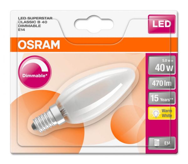 Osram E14 LED Kerze Retrofit 5W 470Lm dimmbar warmweiss matt wie 40W