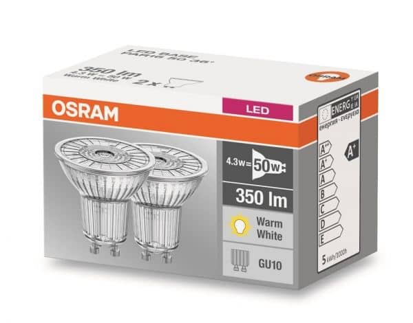 Osram GU10 LED Strahler Base 4.3W 350Lm warmweiss Doppelpack