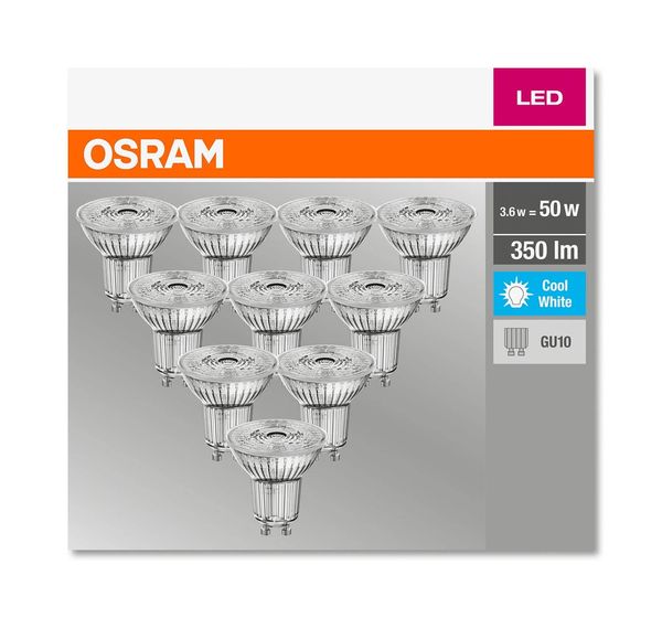 10er-Pack OSRAM BASE GU10 PAR16 LED Strahler 4,3W 350Lm 36° 4000K neutralweiss wie 50W