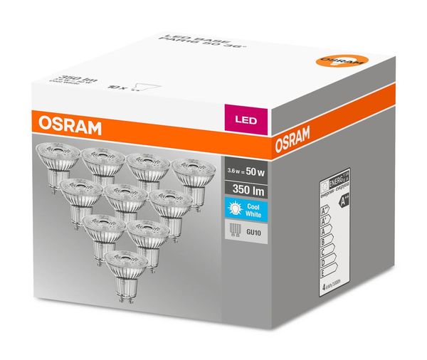 10er-Pack OSRAM BASE GU10 PAR16 LED Strahler 4,3W 350Lm 36° 4000K neutralweiss wie 50W