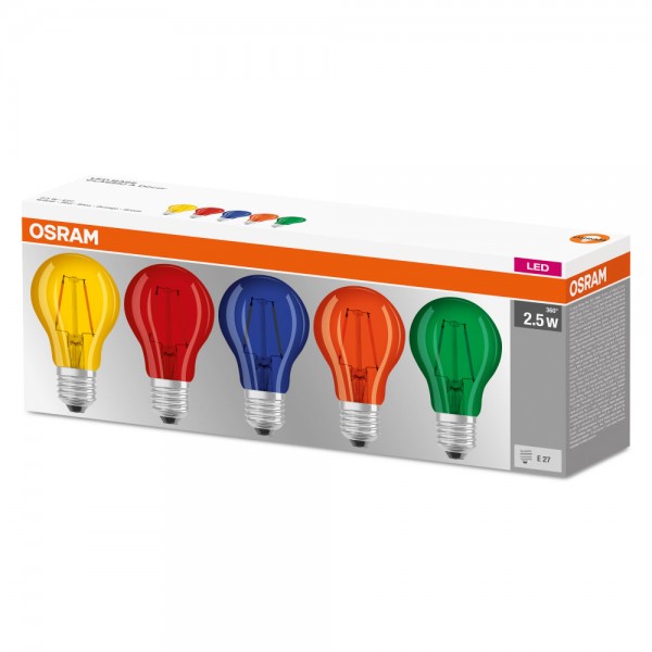 5er-Pack OSRAM LED Lampe Deko Classic A E27 2.5W Color-Box 4058075058460