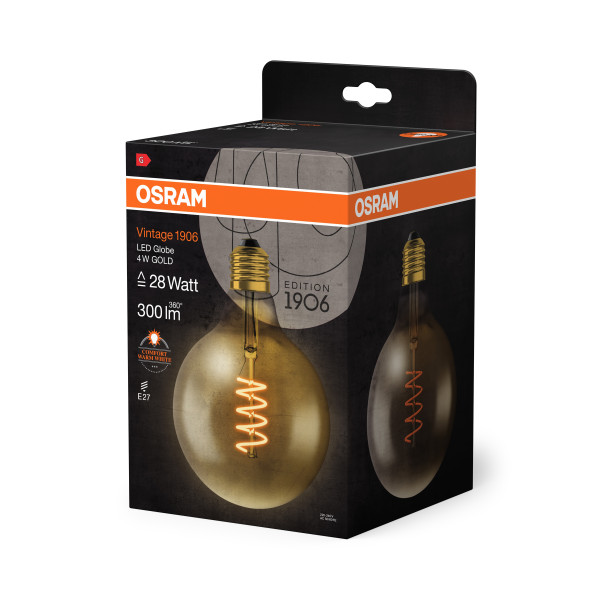 OSRAM Vintage 1906 E27 GLOBE125 Filament LED Globe 4W 300Lm 2000K warmweiss wie 28W 4058075092136