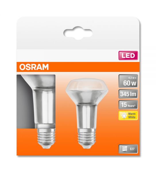 2er Pack Osram LED Spot STAR R63 36° 4.3W warmweiss E27 4058075097049 wie 60W