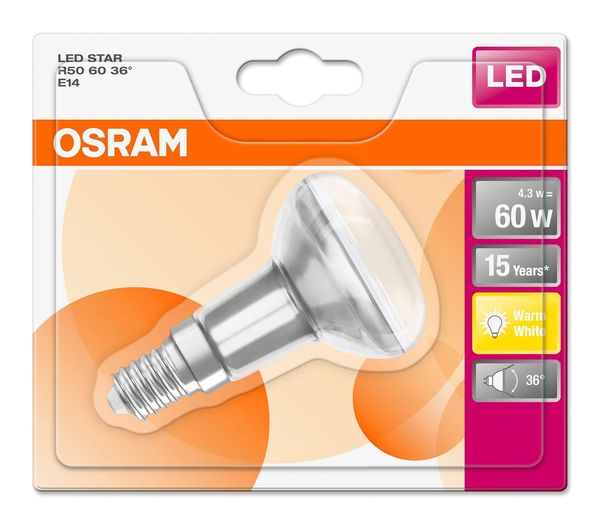 OSRAM STAR E14 R50 LED Strahler 4,3W 345Lm 36° 2700K warmweiss wie 60W