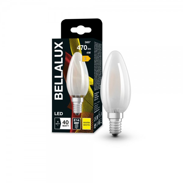 BELLALUX E14 LED Kerze 4W B40 Filament matt warmweiss wie 40W by Osram