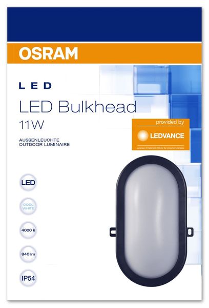 OSRAM Bulkhead LED Feuchtraumwand- / deckenleuchte 11W 840Lm 4000K neutralweiss Schwarz