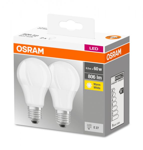 2er Pack Osram LED Lampe BASE Classic A FR 8.5W warmweiss E27 4058075152656 wie 60W
