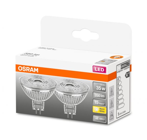 2er Pack Osram LED Spot STAR MR16 V 36° 3.8W warmweiss GU5.3 4058075260276 wie 35W