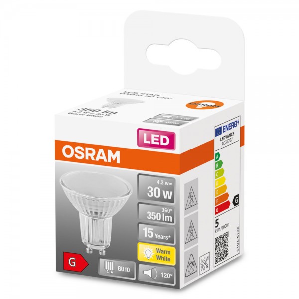 OSRAM STAR GU10 / PAR16 LED Strahler 4,3W 120° klar warmweiss wie 50W