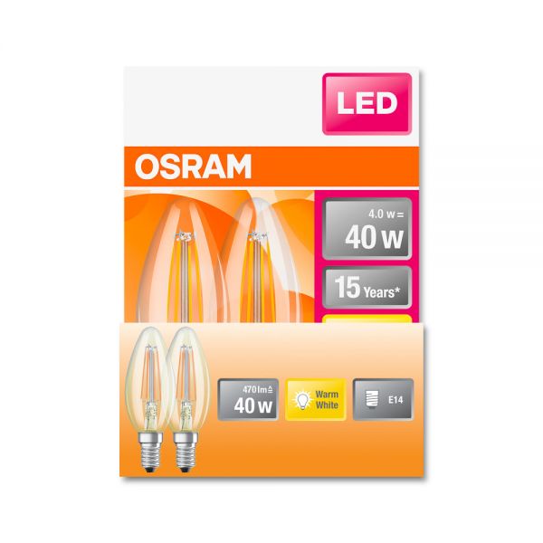 2er Pack Osram LED Kerze Retrofit Classic B 4W warmweiss E14 4058075330511 wie 40W