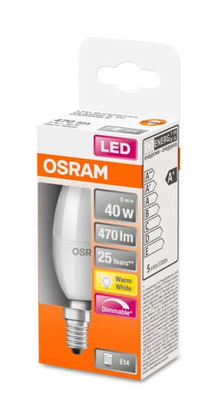 Osram E14 LED Kerze Superstar B40 5W 470Lm 2700K dimmbar 4058075430914 wie 40W