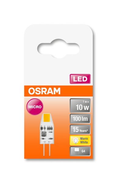 OSRAM LED Lampe PIN MICRO 12 V 10 300° 1W G4 klar warmweiss wie 10W