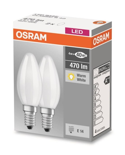 Osram E14 LED Kerze Base Retrofit Classic 4W 470Lm warmweiss matt Doppelpack