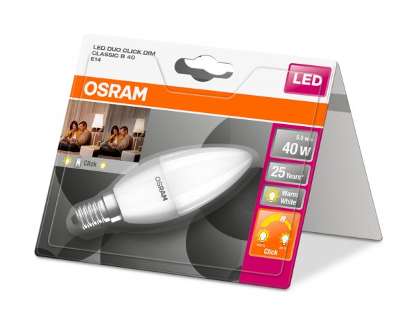 Osram DuoClick E14 LED Kerze STAR 5.5W 470Lm warmweiss Dimmbar 4058075814912 wie 40W