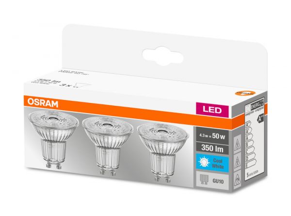 Osram Base 3er-Pack GU10 LED Spot 4.3W 350Lm neutralweiss