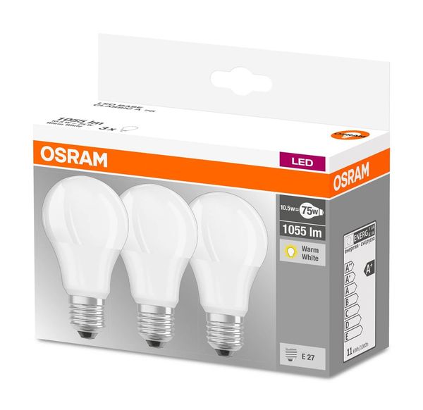 3er-Pack OSRAM BASE E27 A LED Lampe 10W 1060Lm 2700K warmweiss wie 75W