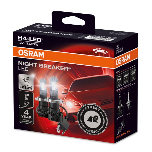 Osram Night Breaker H4 LED Autolampe P43t 27/23 W tageslichtweiss, 2er Nachrüst-Set