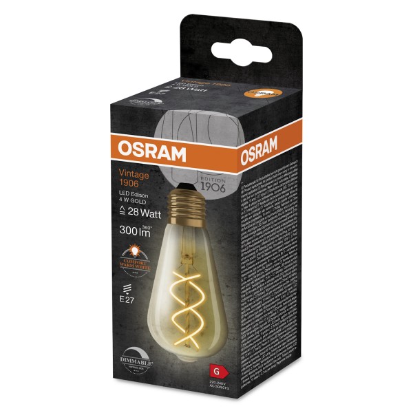Osram Vintage 1906 LED Lampe 4W extra warmweiss E27 dimmbar 4099854090103 wie 28W