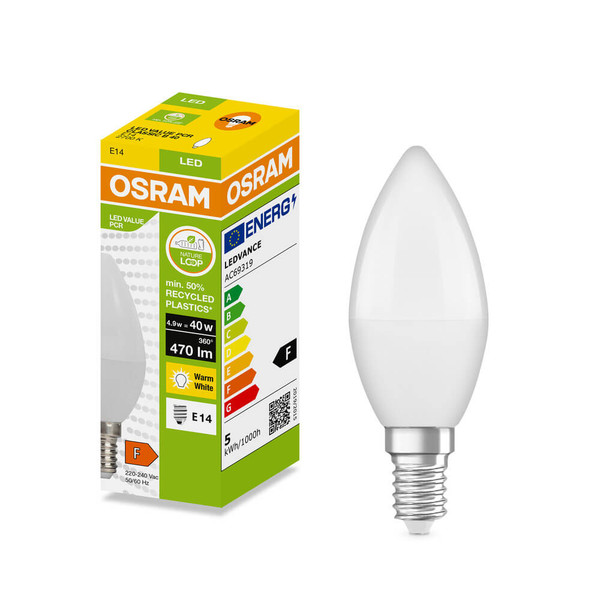 OSRAM LED Kerze E14 Classic matt B40 4.9W 470lm Warmweiss 2700K wie 40W 4099854533297