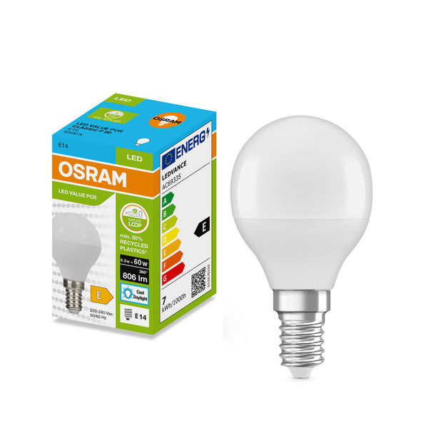 OSRAM LED Lampe E14 Classic matt P60 6.5W 806lm Tageslichtweiss 6500K wie 60W 4099854533716