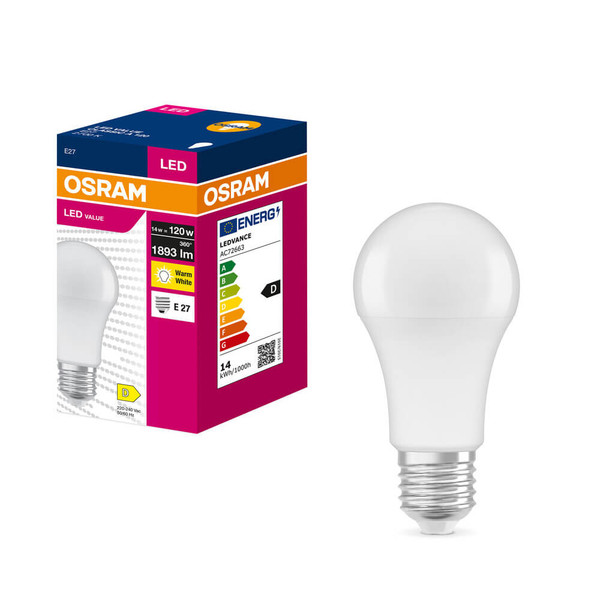 OSRAM LED Lampe E27 Value Classic A matt A120 14W 1893lm Warmweiss 2700K wie 120W 4099854545986