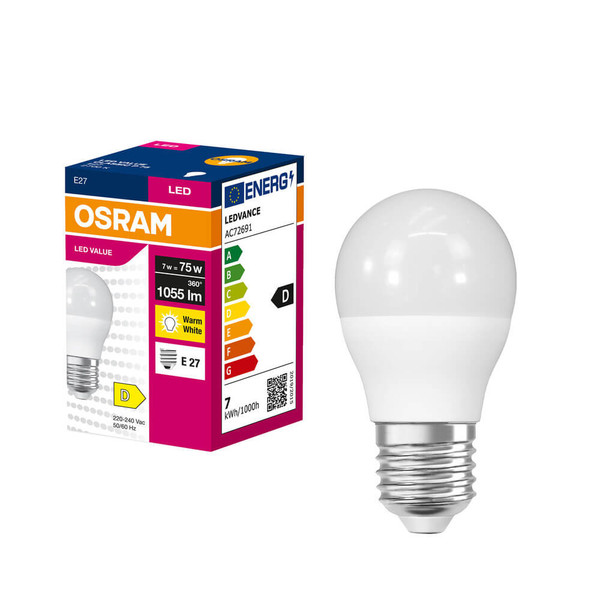 OSRAM LED Lampe E27 Value Classic P matt P75 7W 1055lm Warmweiss 2700K wie 75W 4099854546747