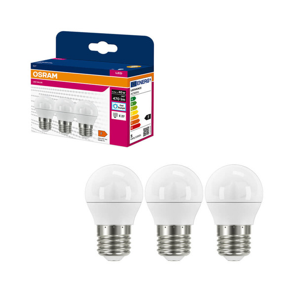 3er-Pack OSRAM LED Lampe E27 Value Classic P matt P40 4.9W 470lm Tageslichtweiss 6500K wie 40W 4099854546884