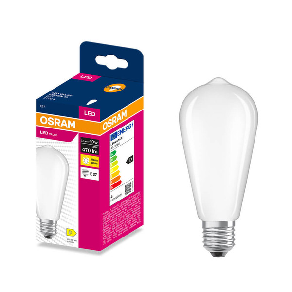 OSRAM LED Lampe E27 Edison Filament matt ST64 3.4W 470lm Warmweiss 2700K wie 40W 4099854565694