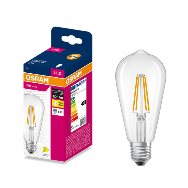 OSRAM LED Lampe E27 Edison Filament ST64 5.9W 806lm Warmweiss 2700K wie 60W 4099854565731