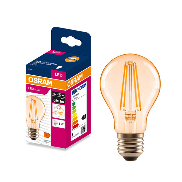 OSRAM LED Lampe E27 Classic Filament A50 7W 650lm Extra-Warmweiss 2400K wie 50W 4099854566660