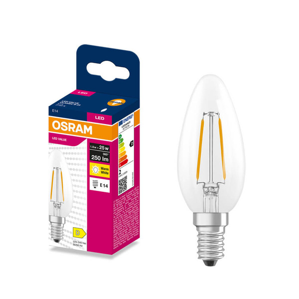 OSRAM LED Kerze E14 Classic Filament B25 1.8W 250lm Warmweiss 2700K wie 25W 4099854567704