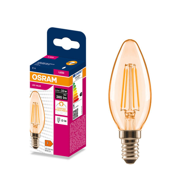 OSRAM LED Kerze E14 Classic Filament B33 4.2W 380lm Extra-Warmweiss 2400K wie 33W 4099854567902