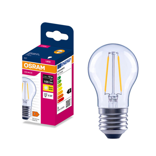 OSRAM LED Lampe E27 Classic Filament P10 1.1W 100lm Warmweiss 2700K wie 10W 4099854568497
