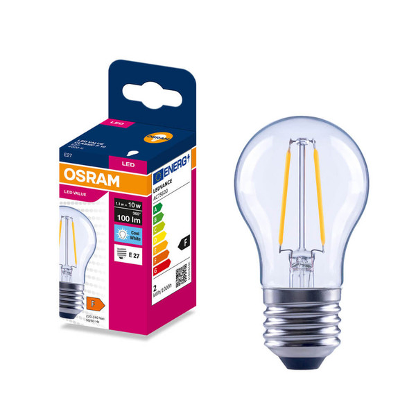 OSRAM LED Lampe E27 Classic Filament P10 1.1W 100lm Neutralweiss 4000K wie 10W 4099854568596