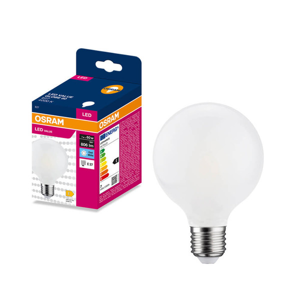 OSRAM LED Lampe E27 Globe Filament matt G80 7W 806lm Neutralweiss 4000K wie 60W 4099854570223