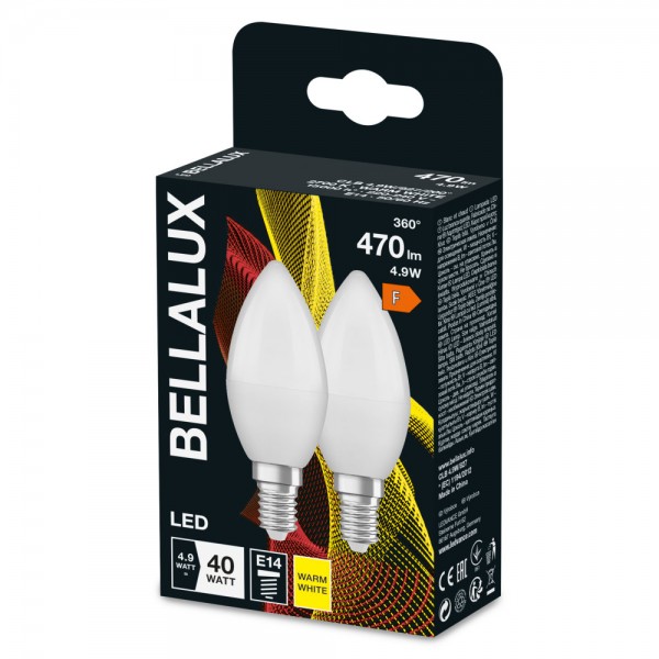 2er-Pack BELLALUX E14 LED Kerze 4.9W matt warmweiss wie 40W by Osram