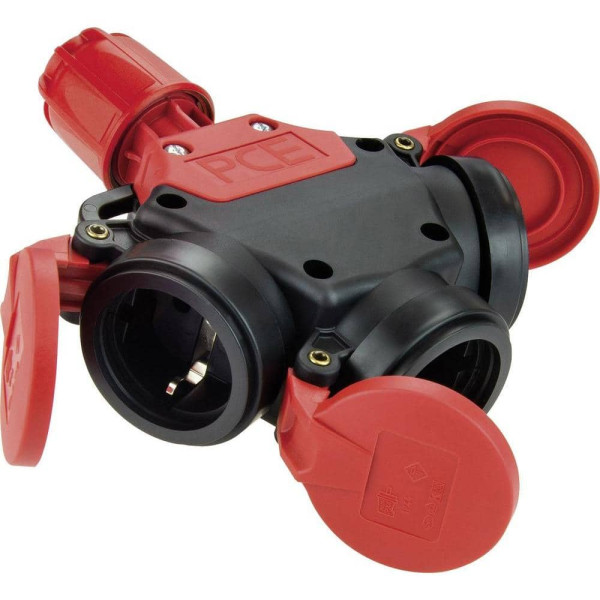 3-Wege Kupplung mit Klappdeckel Vollgummi IP44 250V 16A PCE 253622-s