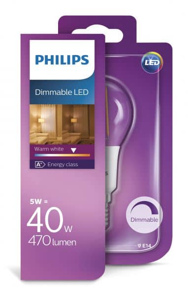 Philips E14 LED Tropfen-Lampe dimmbar Filament 5W 470Lm warmweiss = 40W Glühlampe