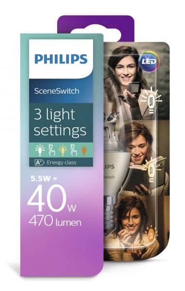 Philips SceneSwitch LED Kerze E14 5.5W 470Lm warmweiss wie 40W - Dimmen mit Lichtschalter