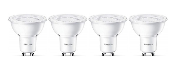 4er-Set Philips GU10 LED Spot 5W 350Lm warmweiss 2700K wie 50W Halogenstrahler