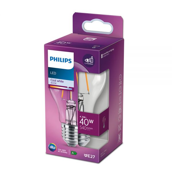 Philips E27 LED Filament Lampe Classic 4.3W 470Lm warmweiss 8718699761998