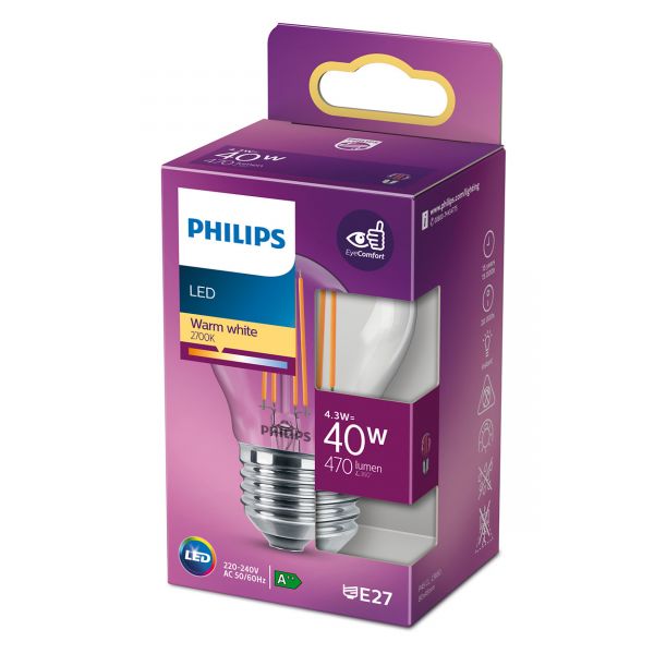 Philips E27 LED Tropfen 4W 470Lm warmweiss klar 8718699763176