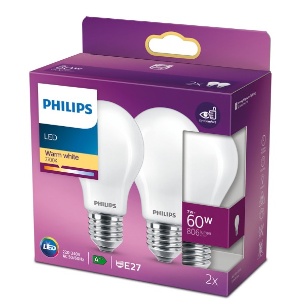 2er-Set Philips LED Birne Classic 7W warmweiss E27 8718699777678