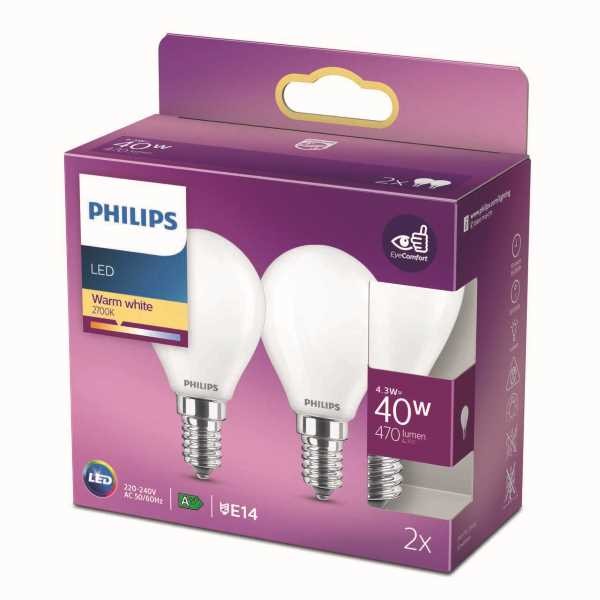 Philips LED Birne Classic 4.3W 2-er Pack warmweiss E14 8718699777715