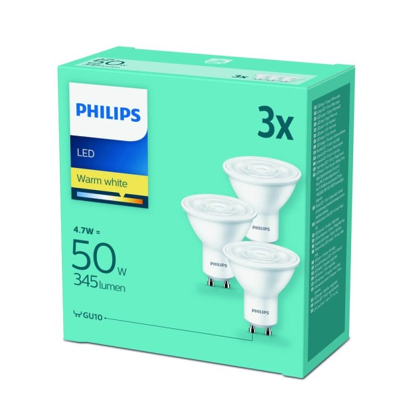 3er-Set Philips GU10 LED Strahler 4.7W warmweiss wie 50W 36° 8718699777852