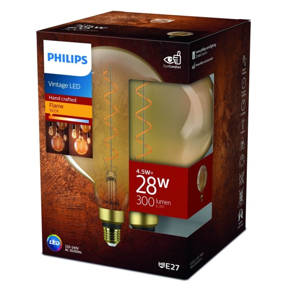 Philips große Filament Lampe Gold G200 LED Globoe E27 4,5W 300lm extra-warmweiss 1800K wie 25W