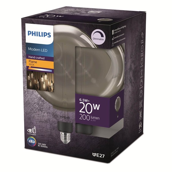 Philips große Giant Gold G200 Amber LED Lampe E27 dimmbar 6,5W 200lm extra-warmweiss 1800K wie 25W