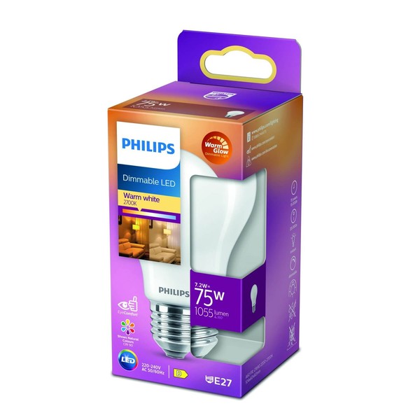 Philips LED Lampe E27 matt 90Ra WarmGlow dimmbar 7,2W 1080lm extra+warmweiss 2200-2700K wie 75W