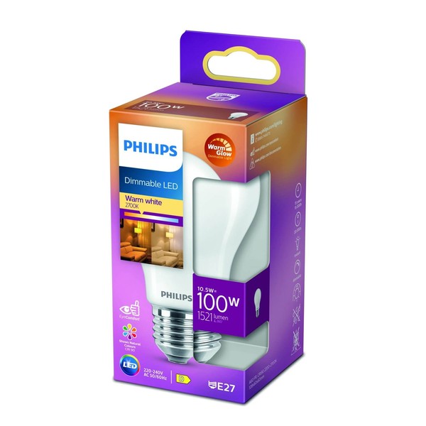 Philips starke LED Lampe E27 matt 90Ra WarmGlow dimmbar 10,5W 1521lm extra+warmweiss 2200-2700K wie 100W